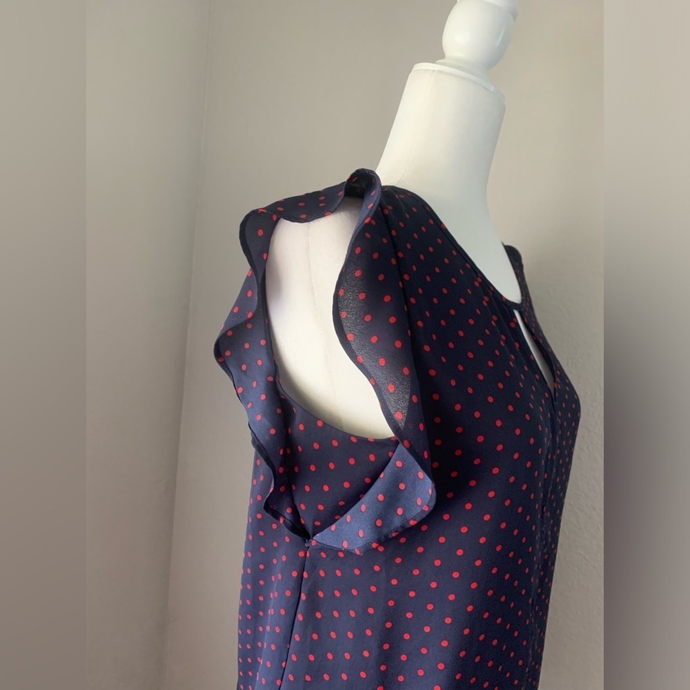 Banana Republic Navy Blouse with Red Polka Dots - Picture 3 of 5